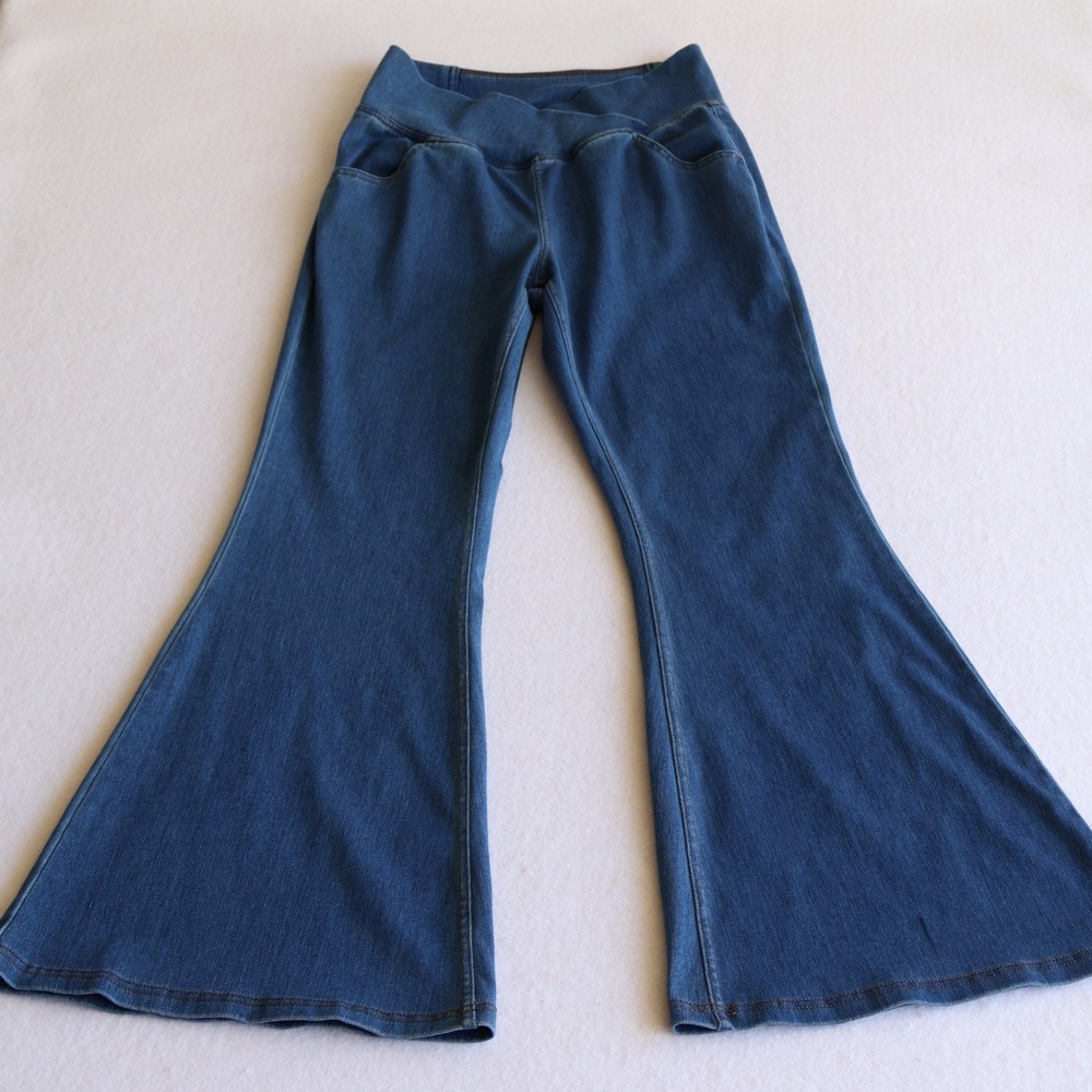 Halara High Rise Flare Jeggings Womens M Blue Medium Wash Stretch Pull On Denim